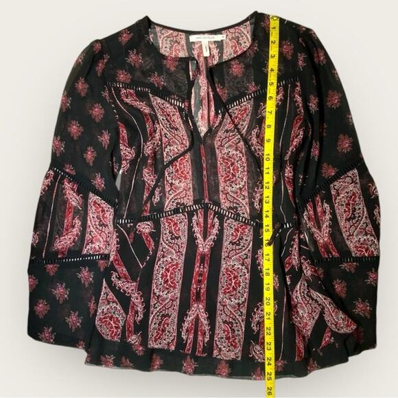 Avec Les Filles | Tie Neck Long Sleeves Printed Blouse | Cordovan Multi | XS - Picture 11 of 12